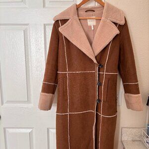 AVEC LES FILLES Double Breasted Faux Shearling Coat In Vintage Brown XS